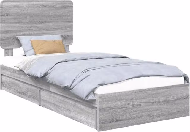Letto singolo | Letto per adulti | Letto con Contenitore con testiera Grigio Sonoma 100 x 200 cm