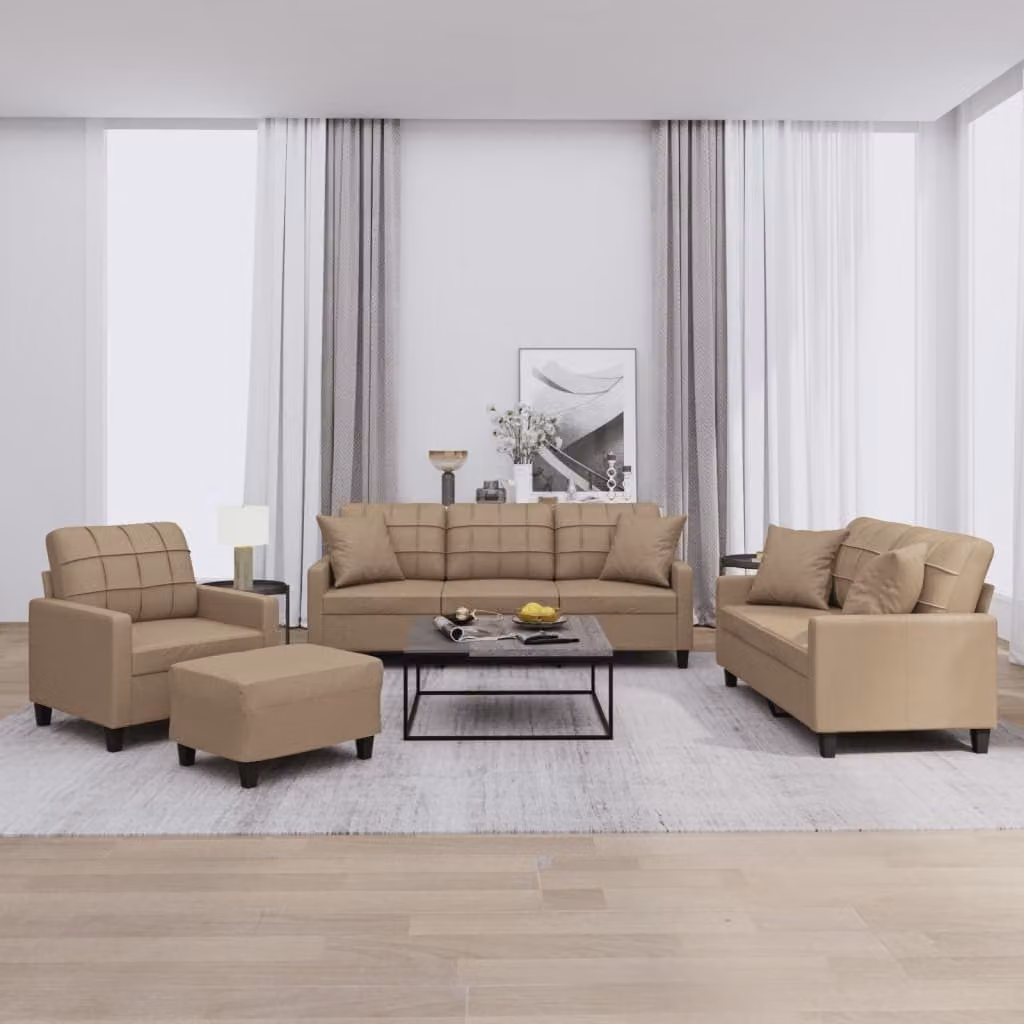 Maison Exclusive - Set divano 4 pezzi con cuscini in ecopelle color marrone cappuccino