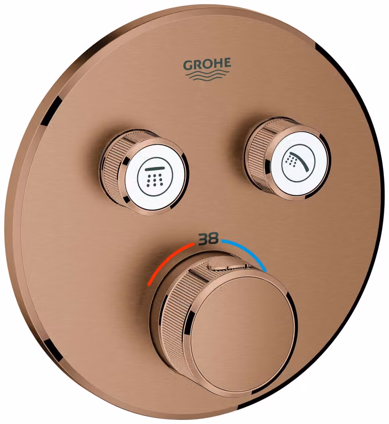 Thermostat Grohe Grohtherm SmartControl avec deux vannes darrêt, rosace murale ronde, 29119DL0, 29119DL0
