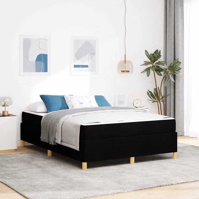 Struttura del letto imbottita vidaXL in tessuto e legno nero L 140 x P 200 x H 203 cm