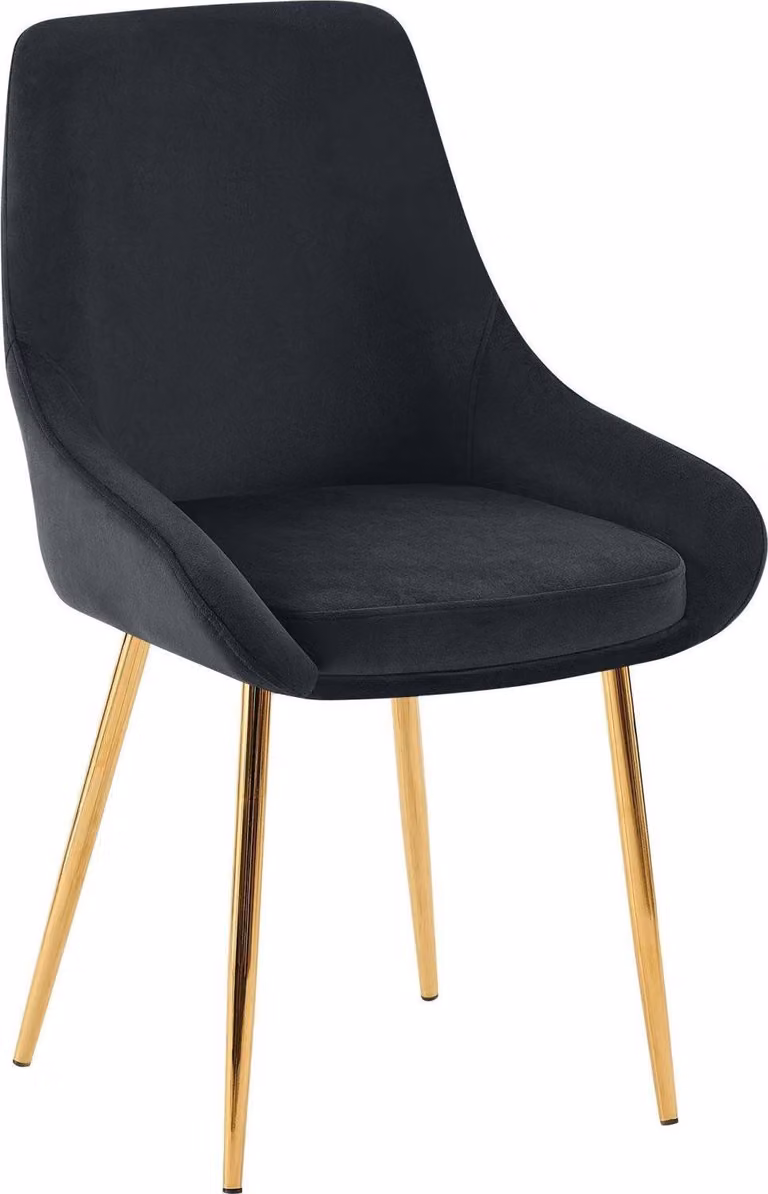 Sedia da pranzo, sedia da sala da pranzo, ampio comfort, struttura in metallo - rivestimento in velluto | Colore: Nero | Materiale della struttura: Oro metallizzato