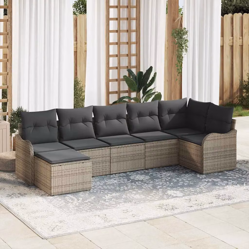 Set Divano da Giardino vidaXL 7 pz in Polyrattan Grigio con Cuscini e Struttura in Metallo – 1