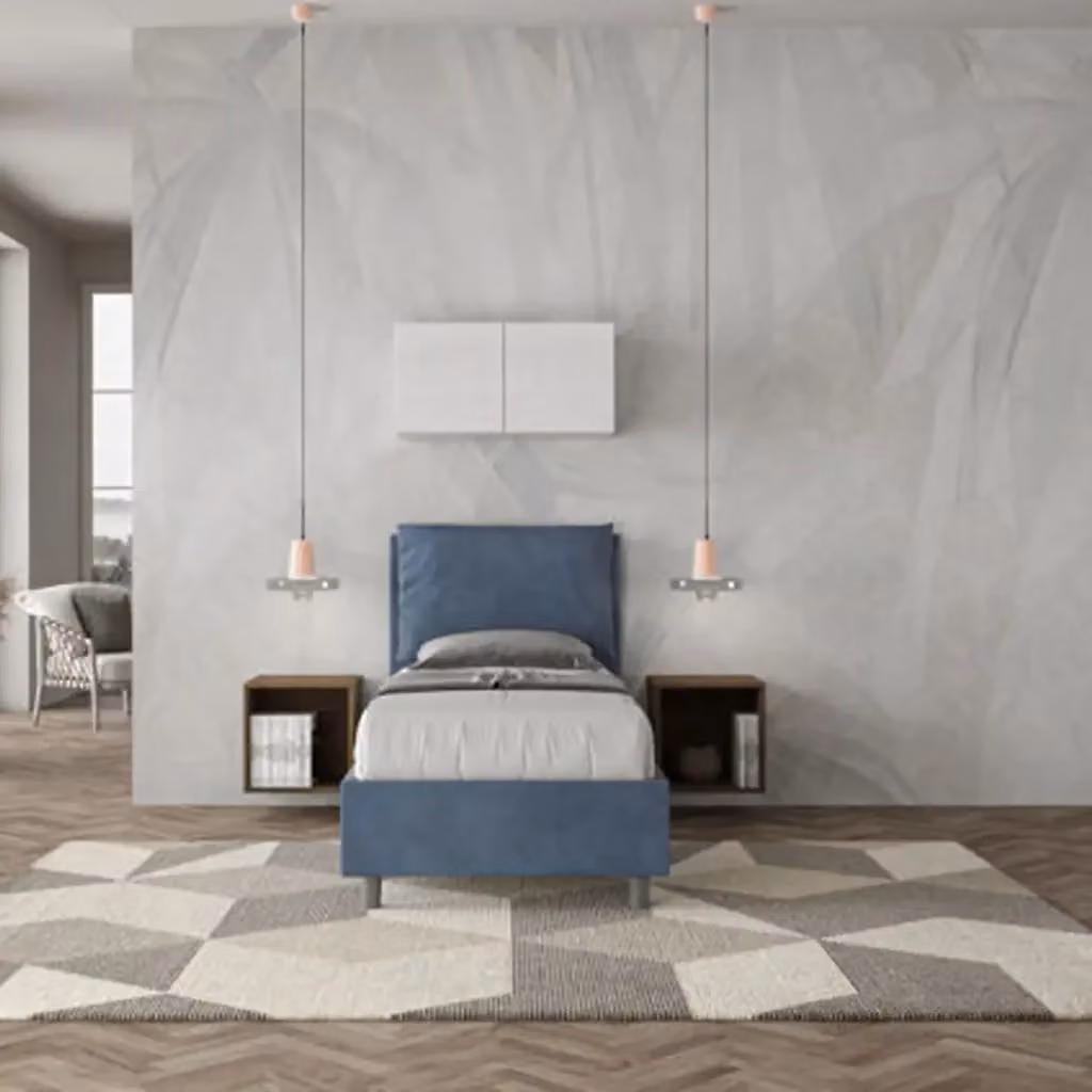 Letto singolo contenitore imbottito Antea Ityhome in microfibra blu L: 80 cm, P: 210 cm – 2