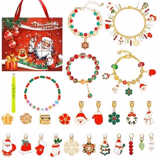 Calendario dell'Avvento Kinder con 24 braccialetti - Adatto per bambine - Da intrecciare e personalizzare creativamente - per bambini dai 6 anni in su