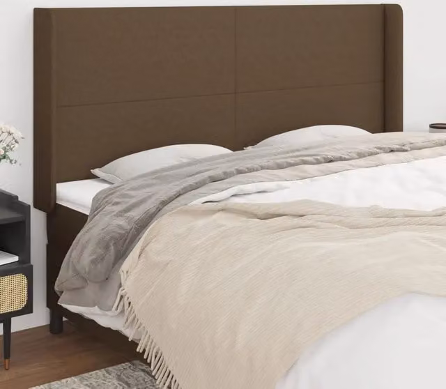 Testiera ad Orecchio-Testata con Orecchie Marrone Scuro 183x16x118/128 cm in Tessuto 261417