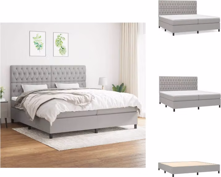vidaXL Letto a molle con materasso grigio chiaro 200x200 cm in tessuto - Letti & strutture letto