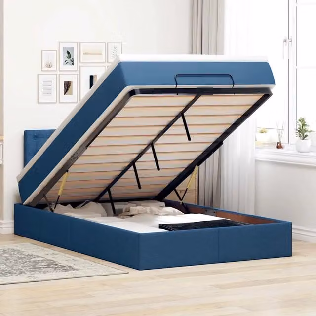 Pouf Letto con Materasso vidaXL, Colore Blu e Bianco, con Illuminazione LED Sotto il Letto e Porta USB, L/P/H: 203 x 120 x 88 cm – 1