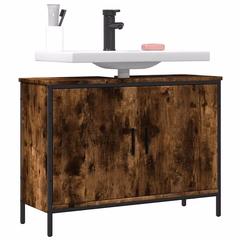 Mobile Lavabo da Bagno Moderno vidaXL in Rovere Fumo, L: 80 cm, P: 30 cm, H: 60 cm