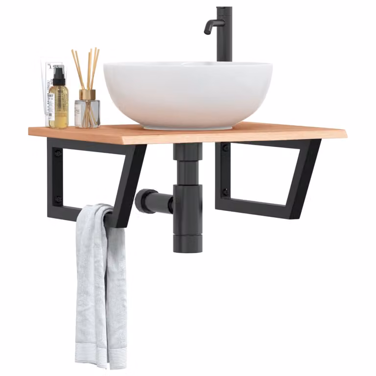 vidaXL Ripiano a Parete per Lavabo Moderno in Rovere e Metallo, Marrone e Nero, L: 50 cm, P: 22 cm, H: 3 cm