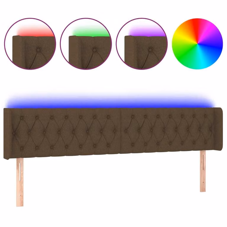 Testiera a LED Marrone Scuro 183x16x78/88 cm in Tessuto