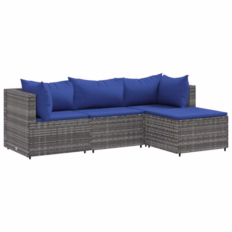 Set Divani da Giardino 4 pz con Cuscini in Polyrattan Grigio