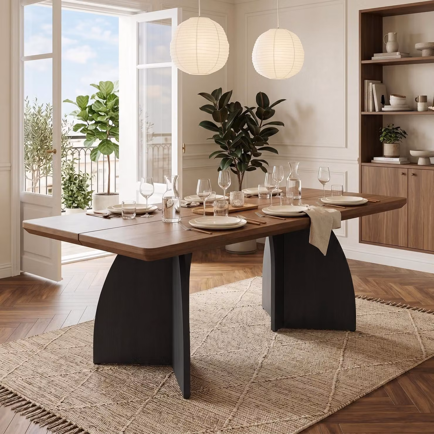 Tavolo allungabile per sala da pranzo o cucina, con piano di 4 cm di spessore, adatto per 4-6 persone, resistente all'acqua e ai graffi, dimensioni 160x80x76 cm, finitura noce