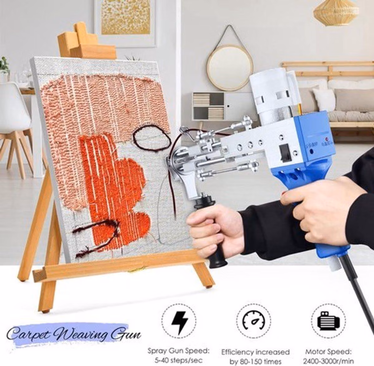 Set 2-in-1 per pistola da tessitura elettrica, con rifinitore per tappeti, ideale per la creazione di tappeti artigianali e opere d'arte tessile