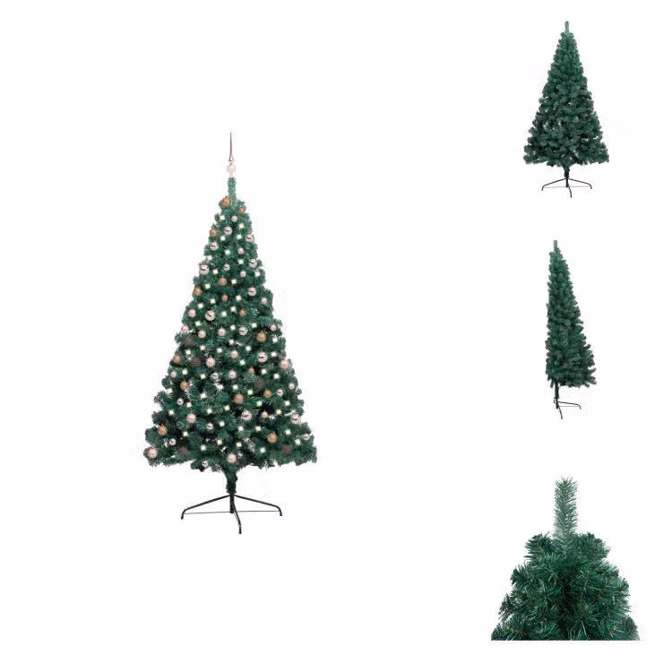 vidaXL Mezzo albero di Natale artificiale con illuminazione baubles verde 210 cm - Alberi di Natale