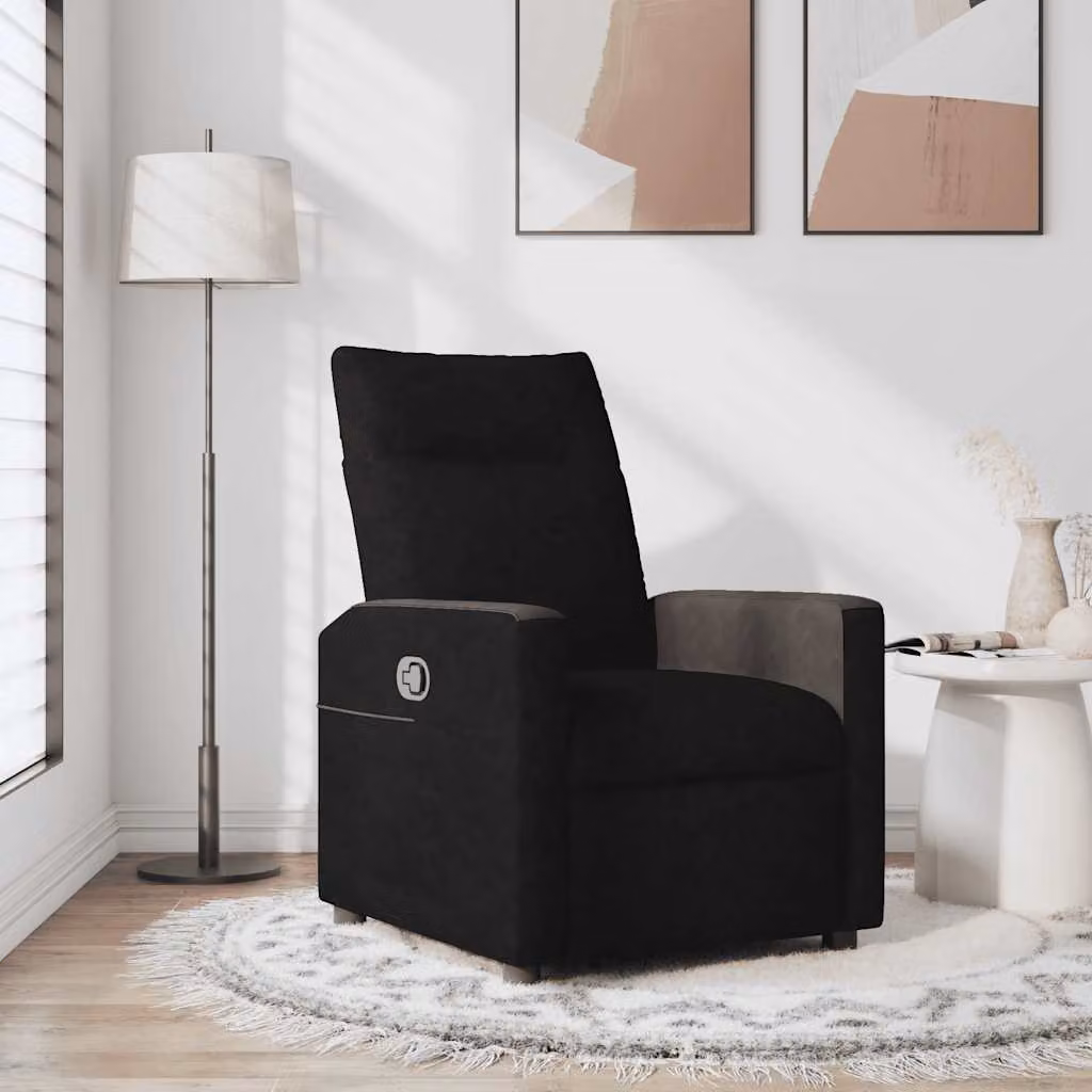 vidaXL Poltrona Reclinabile Relax in Tessuto Nero con Braccioli e Regolazione Manuale