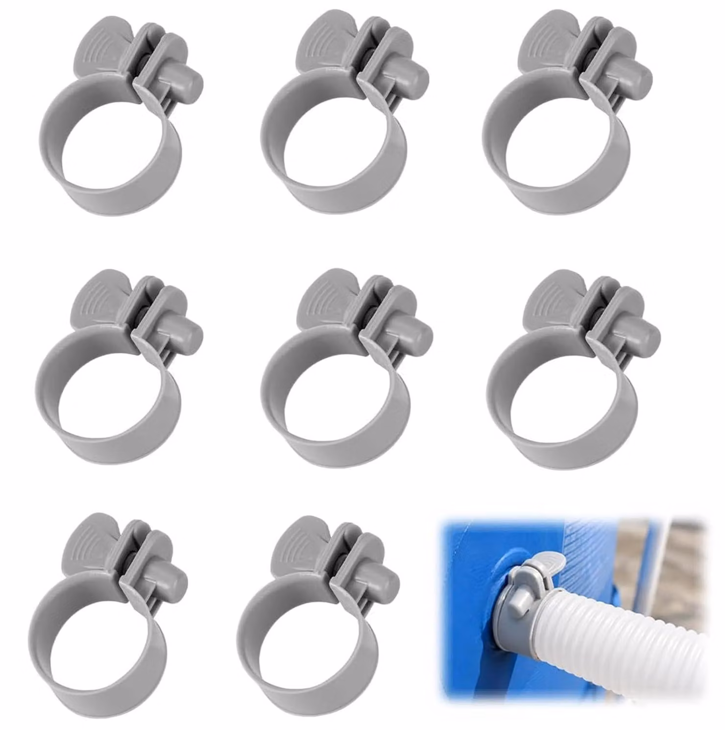 8 fascette stringitubo regolabili, da 32 a 38 mm, in plastica, per piscina e giardino