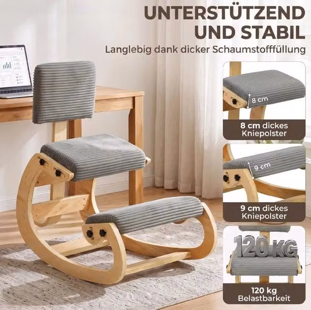 Sedia Ergonomica a Ginocchio con Schienale in Tessuto Corduroy Grigio Scuro per Ufficio e Casa