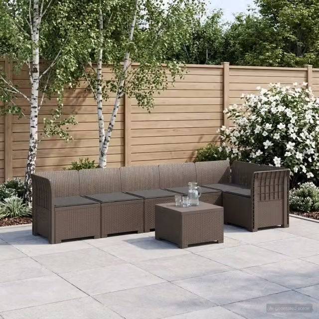 Divano da Giardino 6 Posti con Cuscini Aspetto Rattan PP 3444119