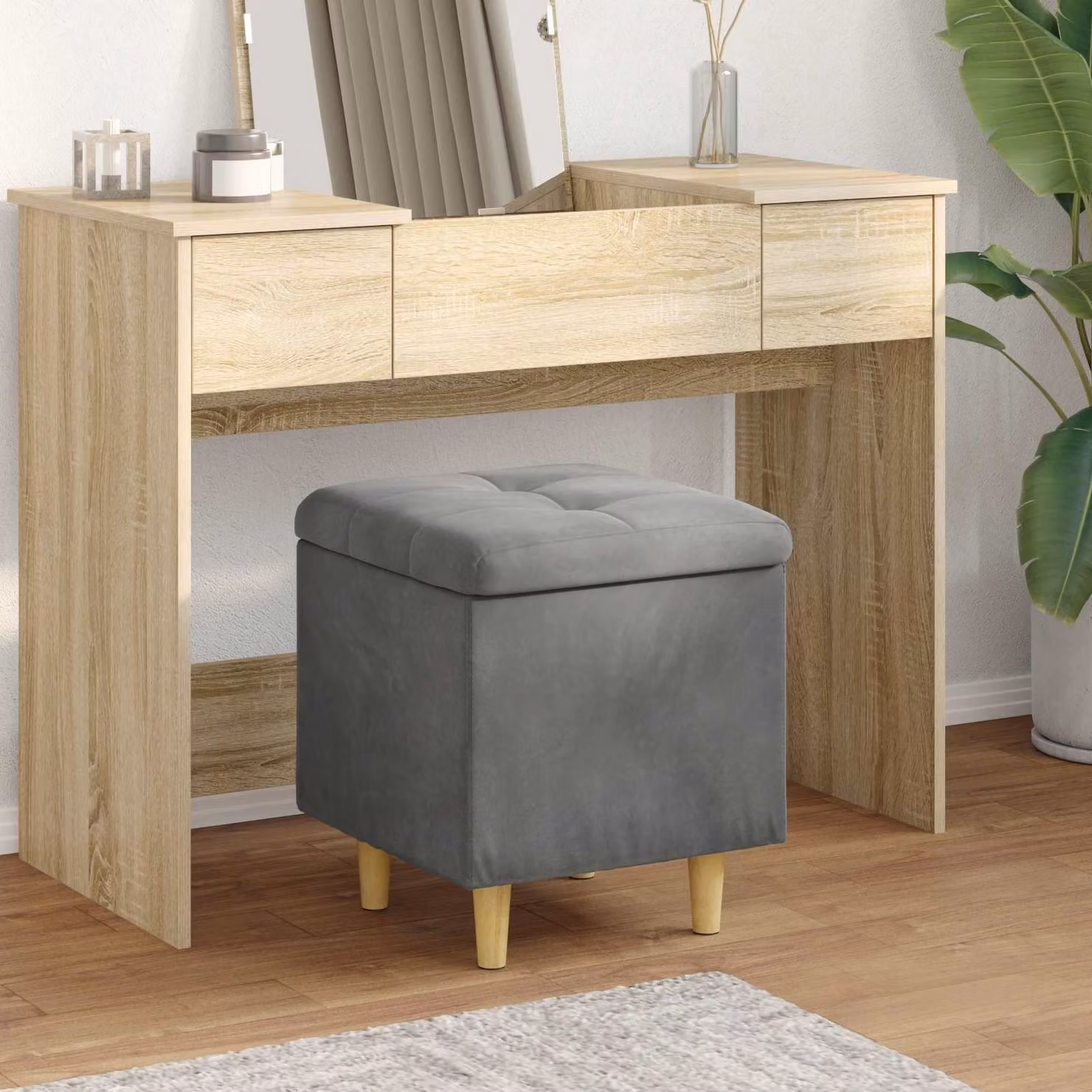 Pouf con contenitore vidaXL in velluto grigio scuro L/P/H: 40 x 40 x 45 cm
