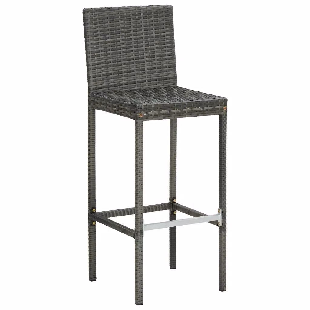 Set di 2 sgabelli da bar moderni vidaXL in rattan e metallo con cuscini grigi antracite rimovibili per cucina o giardino H: 108 cm, L: 44 cm, P: 40 cm – 2