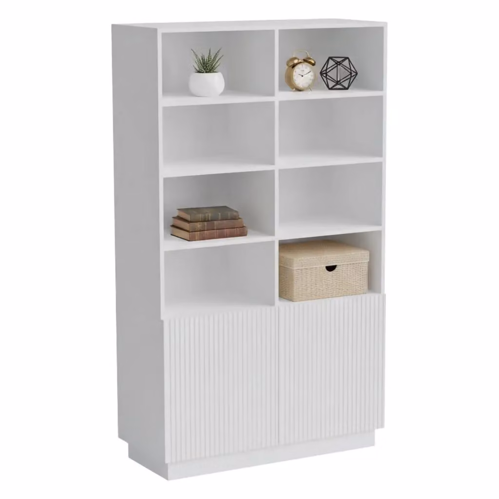 Libreria Miniato DMORA con vani aperti e due ante, Design moderno e minimale, Bianco, L: 172 cm, P: 40 cm, H: 100 cm – 2