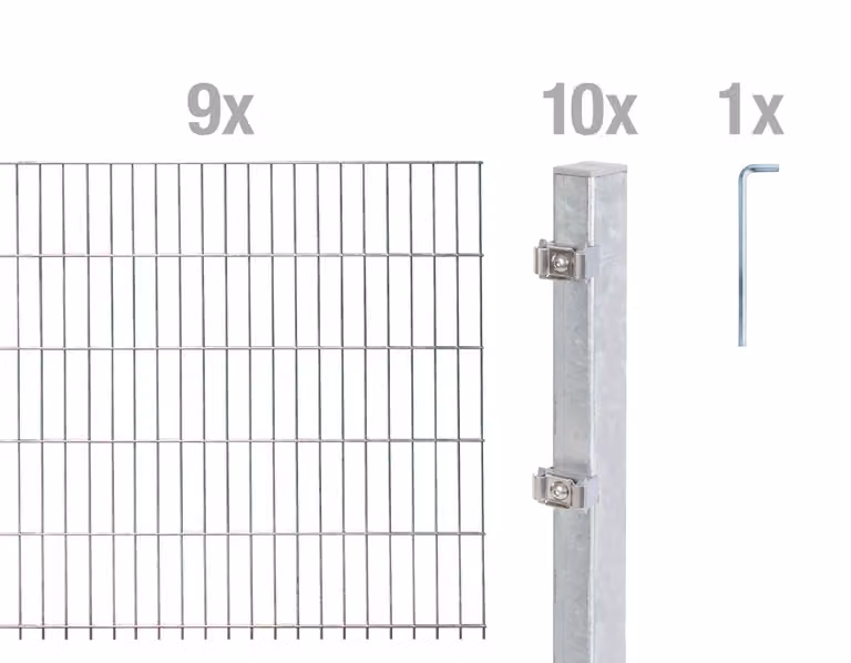 Alberts 656089 Recinzione a doppia rete metallica come set completo di 20 pezzi, zincato a caldo, altezza 80 cm, lunghezza 18 m