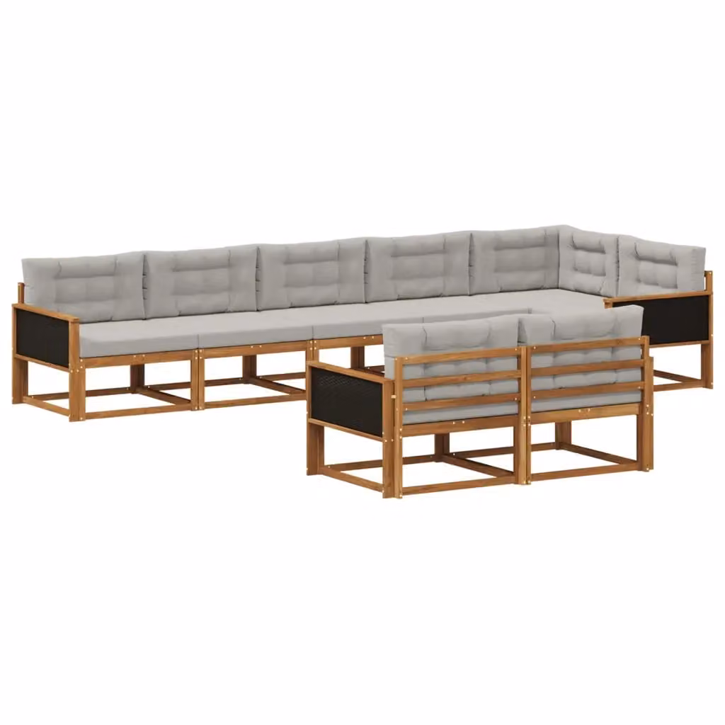 Set di divani da esterno a forma di U vidaXL in legno di acacia con 8 pezzi, beige e grigio – 2