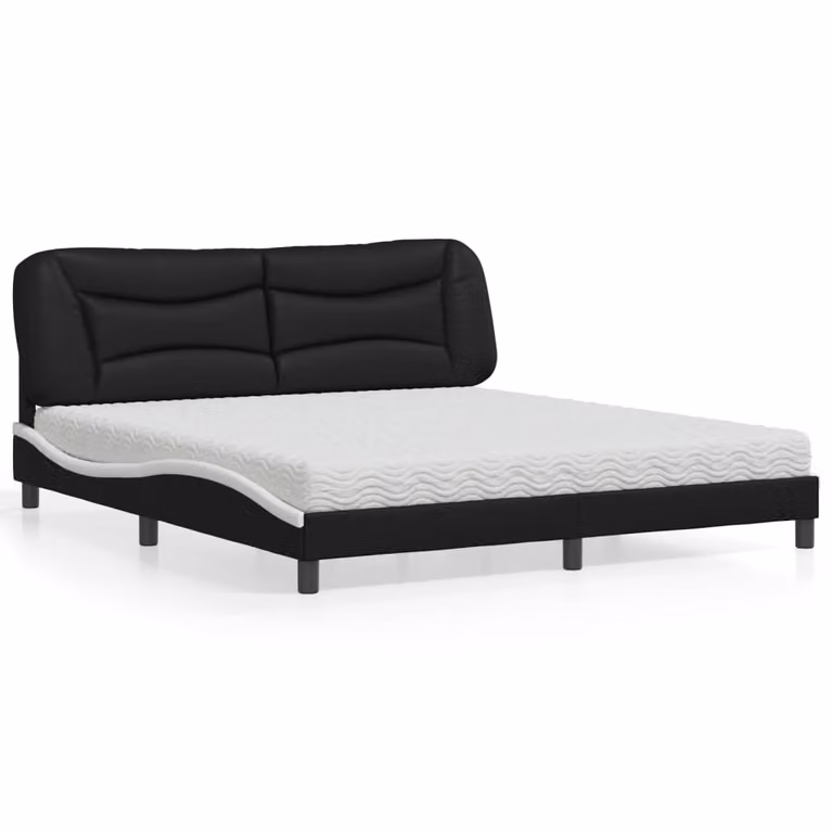 Letto con Materasso Hvar vidaXL in Similpelle Nero e Bianco 180x200 cm