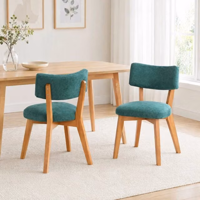 Set di 2 sedie da pranzo REDOM in legno e tessuto verde stile mid-century L/P/H: 54,5 x 47 x 77 cm