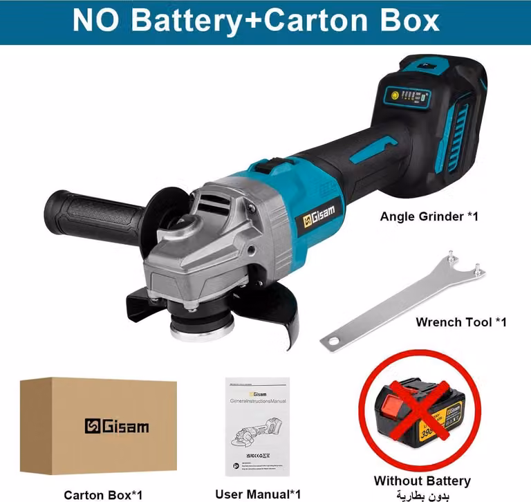 Smerigliatrice angolare - Senza spazzole 125 mm 18 V - 7 livelli di regolazione - Senza fili - Mandrino M14 - Senza batteria e caricabatterie - Braun