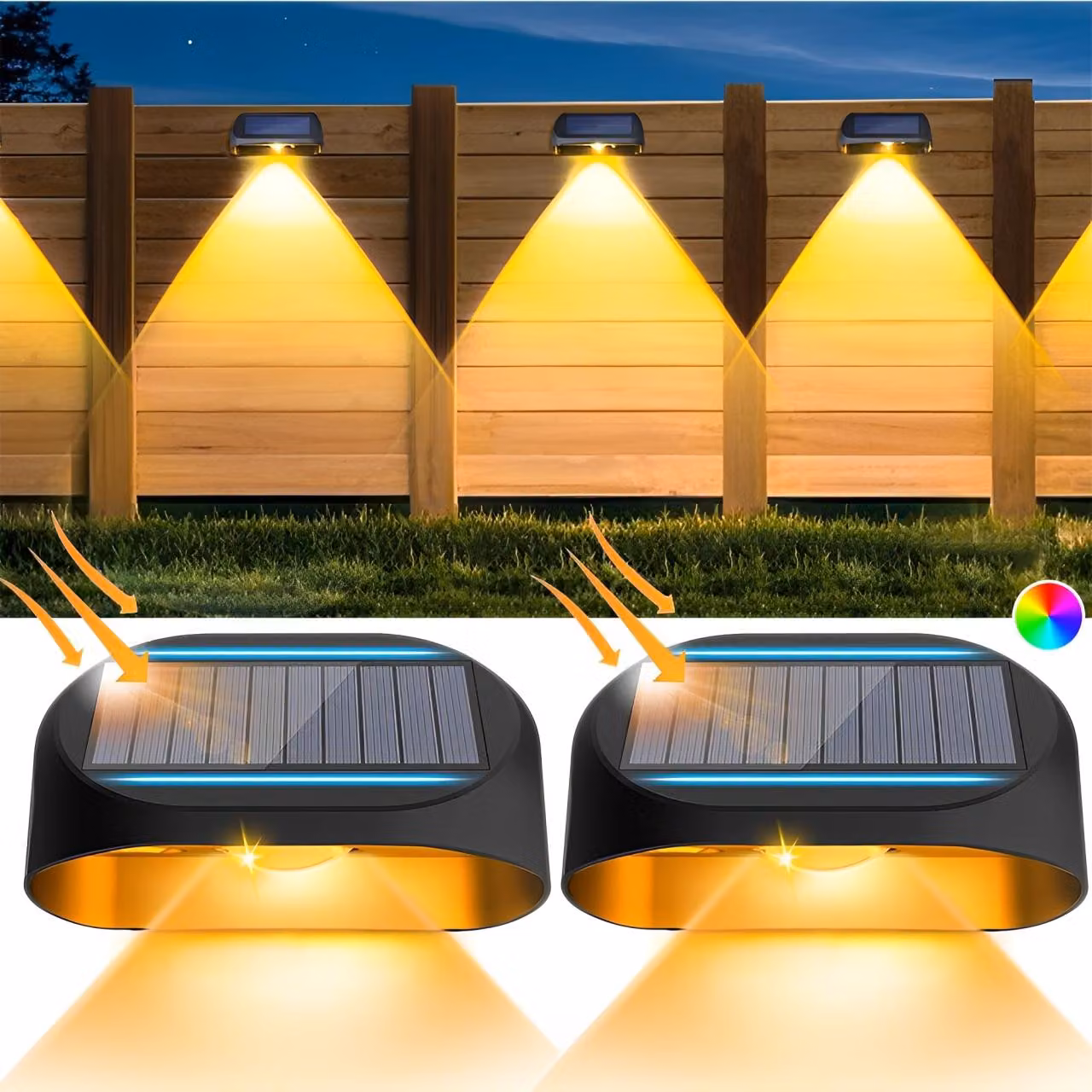 Lampade solari per esterni, 2 pezzi luci solari da ponte decorazione giardino impermeabile luci solari recinzione bianco caldo RGB per scale recinzione cortile terrazza sentiero