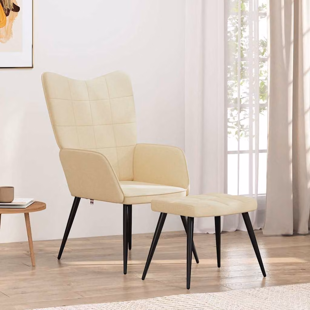 Sedia Relax con Sgabello vidaXL in Tessuto Beige con Struttura in Metallo e Imbottitura in Schiuma