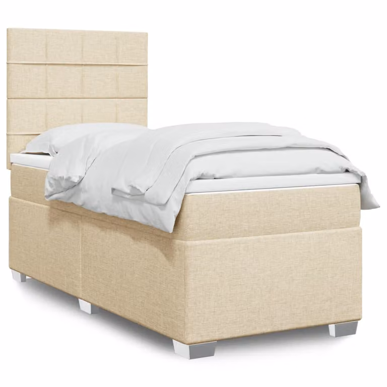 vidaXL Giroletto a Molle con Materasso Ibrido in Tessuto Beige e Bianco L: 100 cm, P: 200 cm
