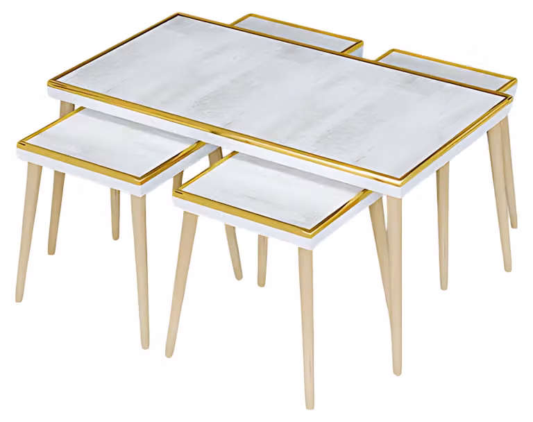 Elegantes Wohnzimmer-Set in Weiß aus Holz und Edelstahl