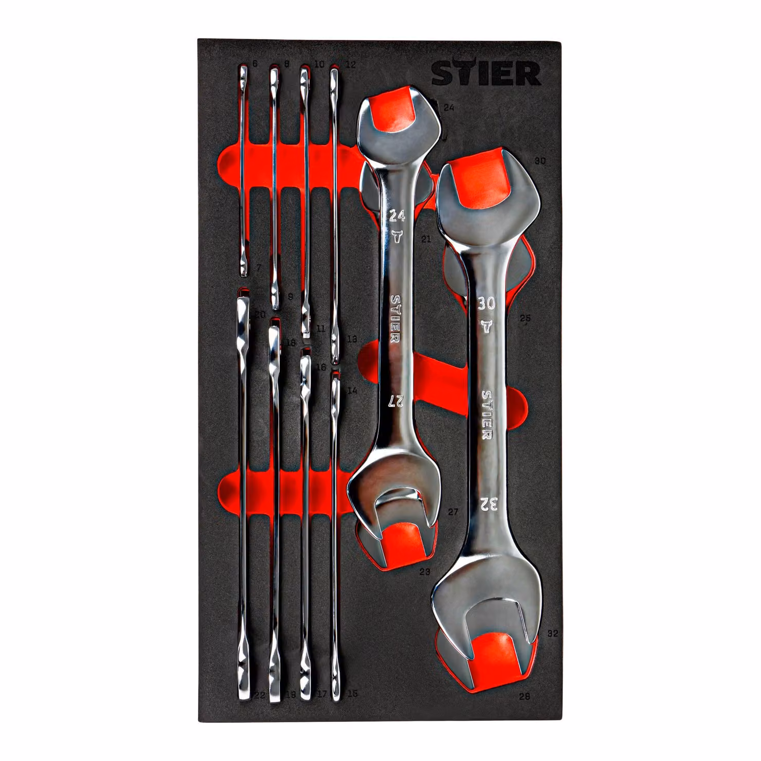 Set di chiavi aperte doppie STIER SW 6 - 32 mm 12 pezzi con inserto in schiuma morbida (EVA), set di chiavi aperte, set di chiavi aperte