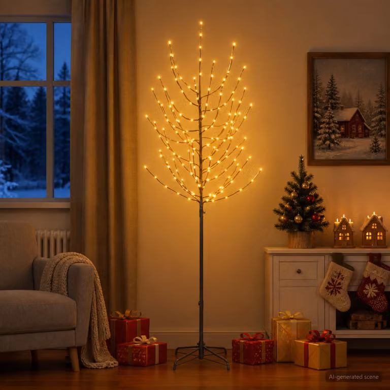 vidaXL Albero di Natale LED Nero 210 cm Acciaio 180 LED