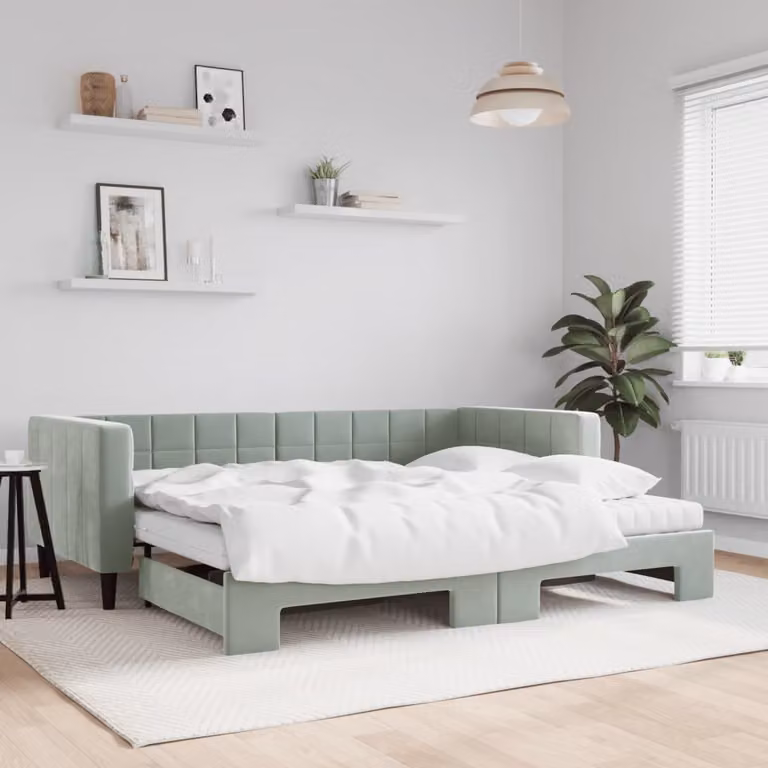 vidaXL Divano Letto Estraibile in Velluto Grigio con Materasso L/P/H: 223 x 90 x 100 cm