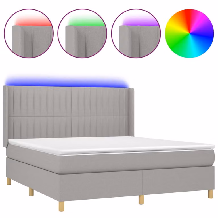 Letto a Molle Materasso e LED Grigio Chiaro 180x200 cm Tessuto