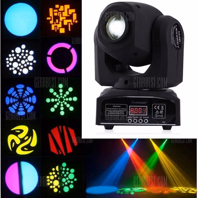 Trade Shop Traesio Mini Moving Head Led Spot 30W Multicolore con Gobos Dmx e Effetti Disco Party Nero