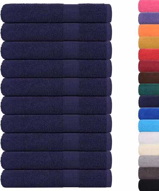 Set di 10 asciugamani vidaXL in cotone spugna blu, L: 100 cm x P: 200 cm, 360 g/m²