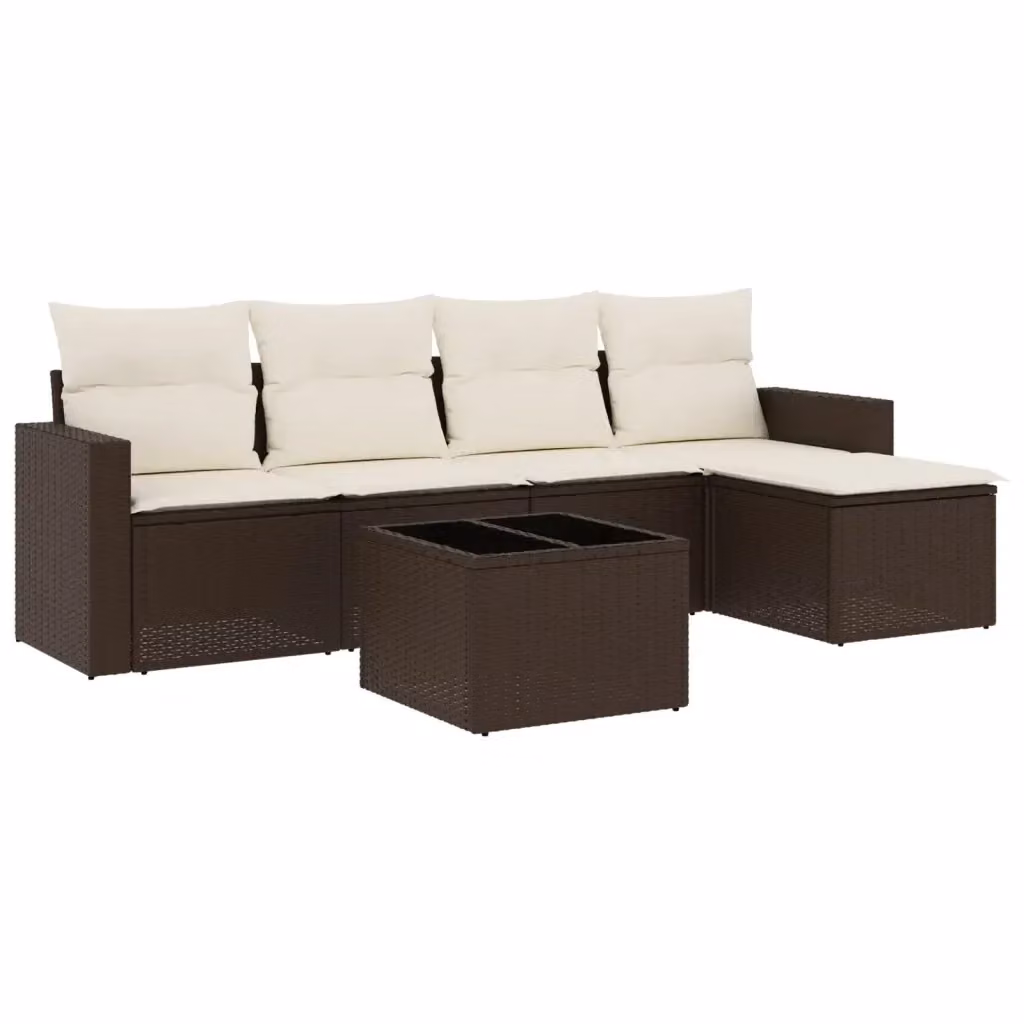Set Divano da Giardino a L VIDAXL in Polyrattan Marrone con Cuscini, 6 Pezzi – 2