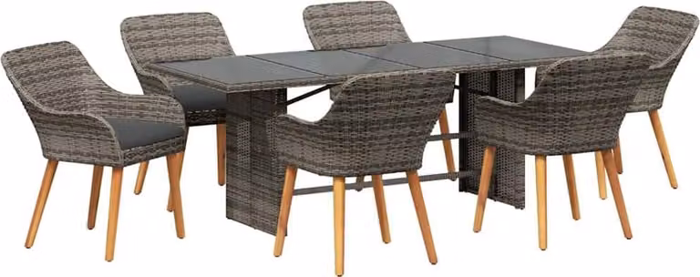 Set da Pranzo per Giardino con cuscino 7 pcs Grigio polyrattan