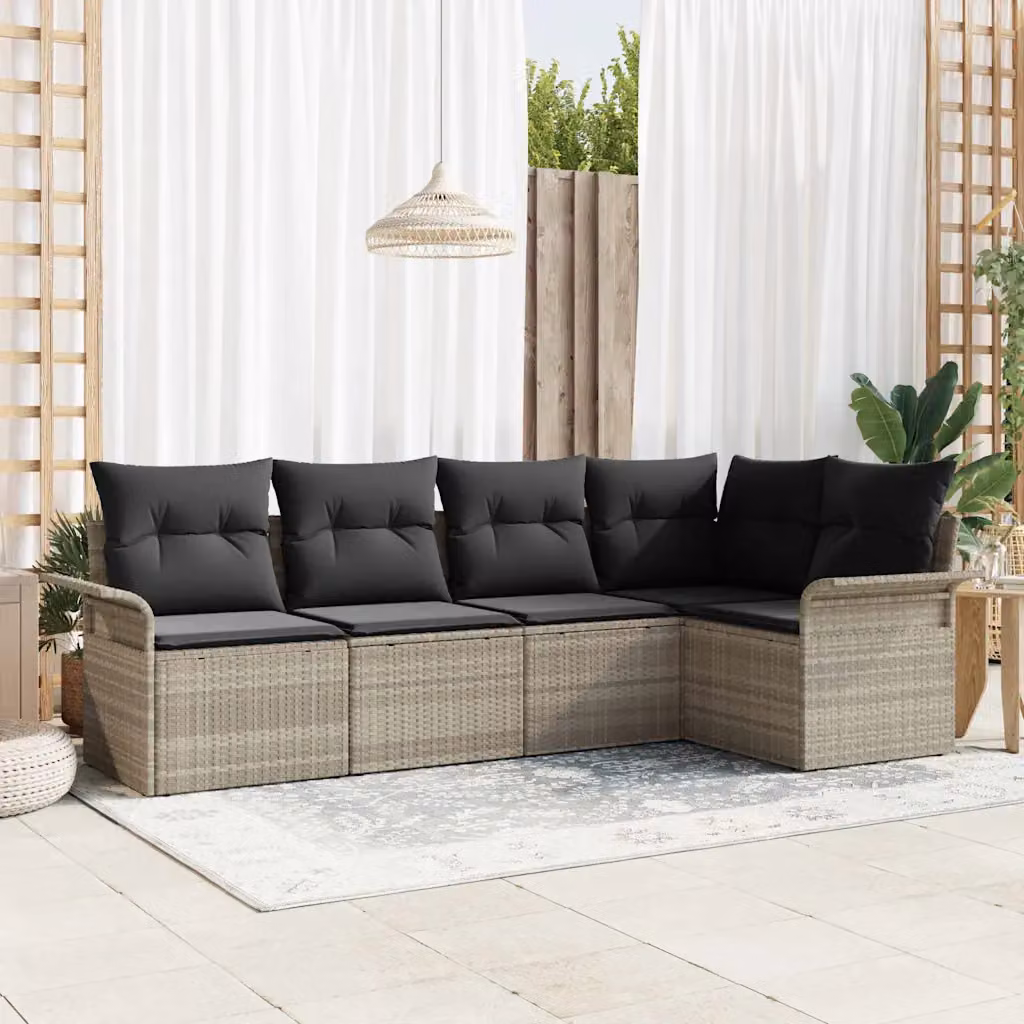 Set Divano da Giardino vidaXL a forma a U in Polyrattan Grigio con 5 Pezzi e Tavolino da Esterno – 1