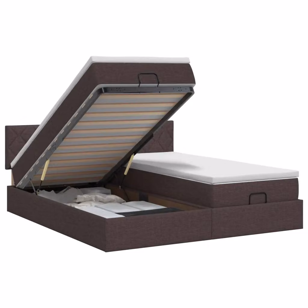 Letto ottomano con contenitore a sollevamento vidaXL in tessuto marrone e bianco L/P/H: 180 x 200 x 88 cm – 2
