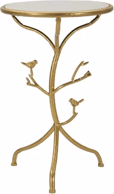 Tavolinetto Birds Mauro Ferretti in Marmo e Ferro Bianco e Oro Diametro: 38 cm, Altezza: 60 cm