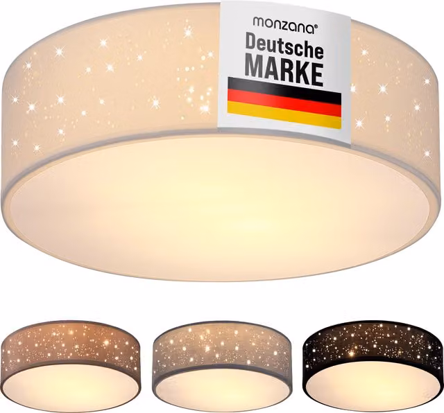 Lampada da soffitto Monzana in tessuto bianco con design cielo stellato, Ø 38 cm