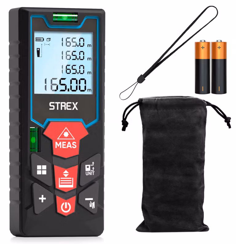 Strex Misuratore di Distanza Laser 60m - Telemetro Laser - Incl. Batterie & Custodia Protettiva