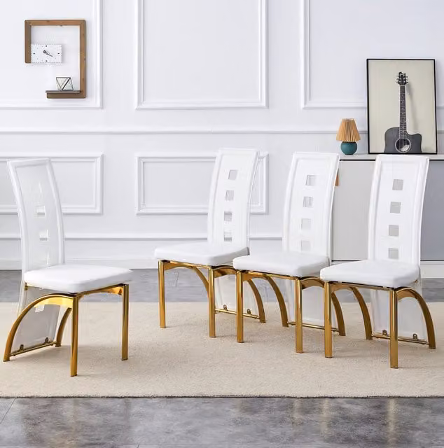 SEDIA da pranzo traforata 102,5 cm PU bianco e metallo oro, set da 2 pezzi