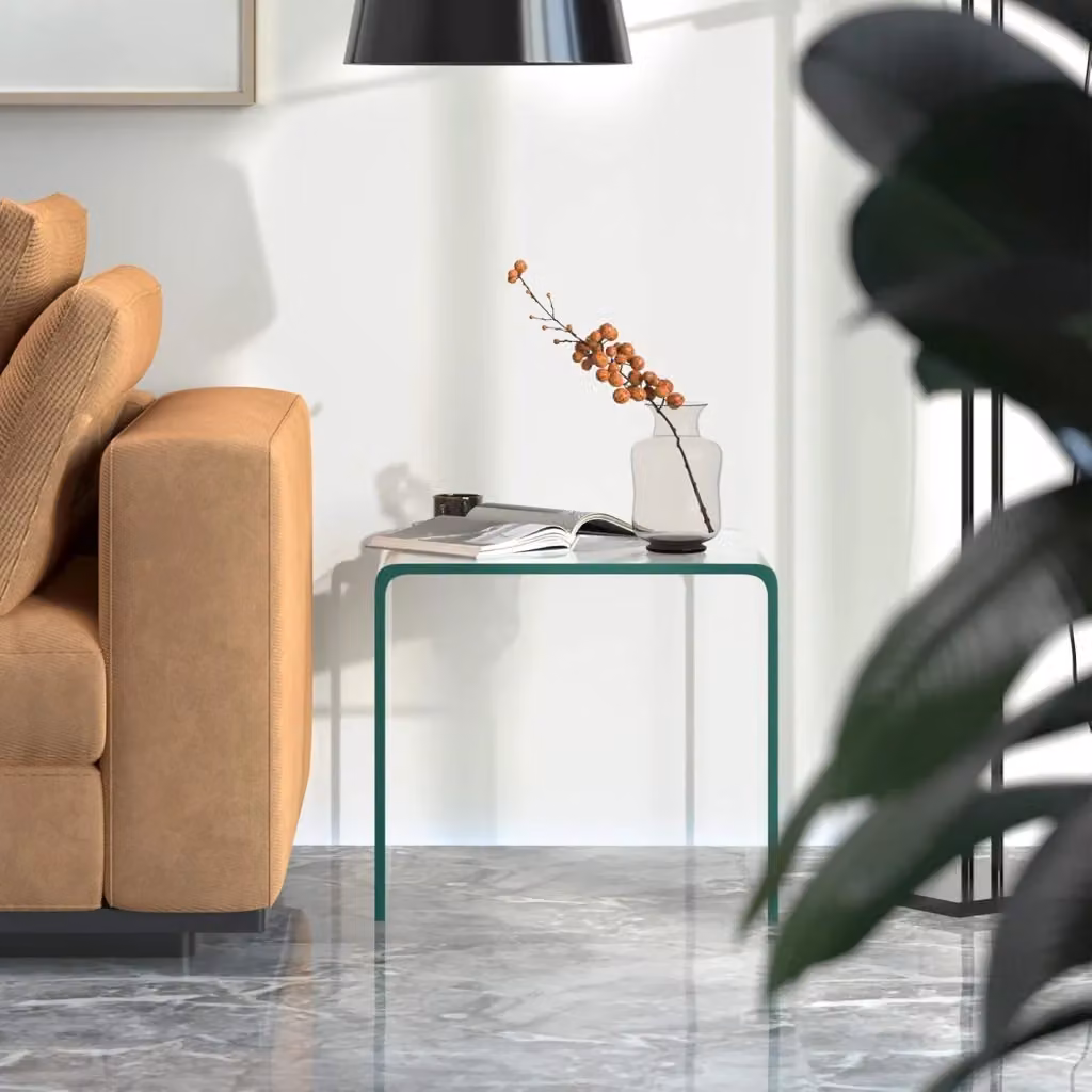 Tavolino da Salotto Moderno Costway in Vetro Trasparente con Bordi a Cascata e Piedini Antiscivolo, L/P/H: 45 x 45 x 41 cm – 2