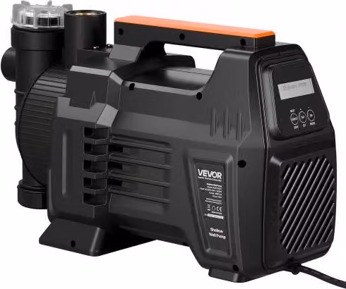 Pompa a getto VEVOR per pozzi poco profondi da 1300 W con schermo LCD, flusso massimo 4800 L/h e altezza di aspirazione 8m, colore nero